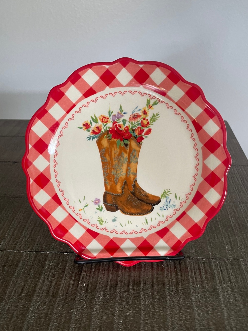 The Pioneer Woman Red Gingham Cowboy Boot 7” Plate, BNWT, replacement dish